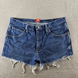 Wrangler Denim Shorts Womens 36 Slim Fit Cut Off Frayed Distressed Casual Summer